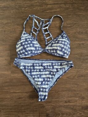 RVCA White and Navy Starburst Strappy Back Bikini Set